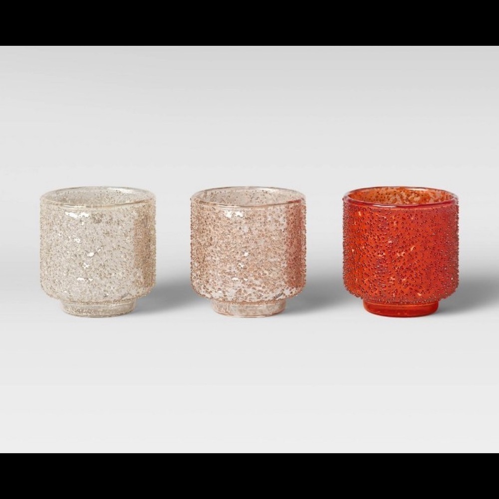 New in box set of 3 opalhouse votive candle holders red pink off white